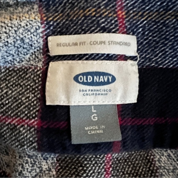 Old Navy Flannel Plaid Button Down Shirt Black and Gray 100% Cotton Size L EUC - Picture 4 of 4